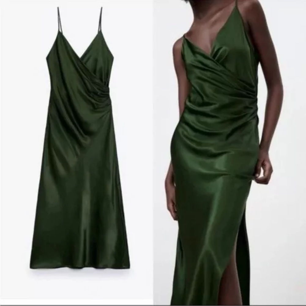 Zara Green Satin Dress